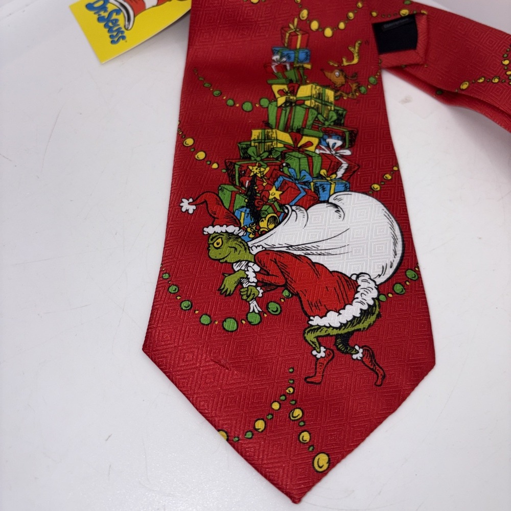 Vintage Christmas Dr.‎ Seuss Red Santa Grinch Necktie Neck Tie Holiday New